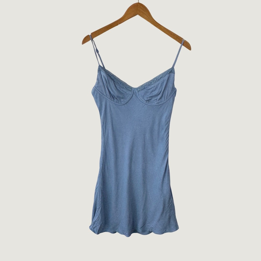 Glassons Mini Dress 12 Blue Lace Trim Cami Slip Coquette Balletcore‎ Aesthetic